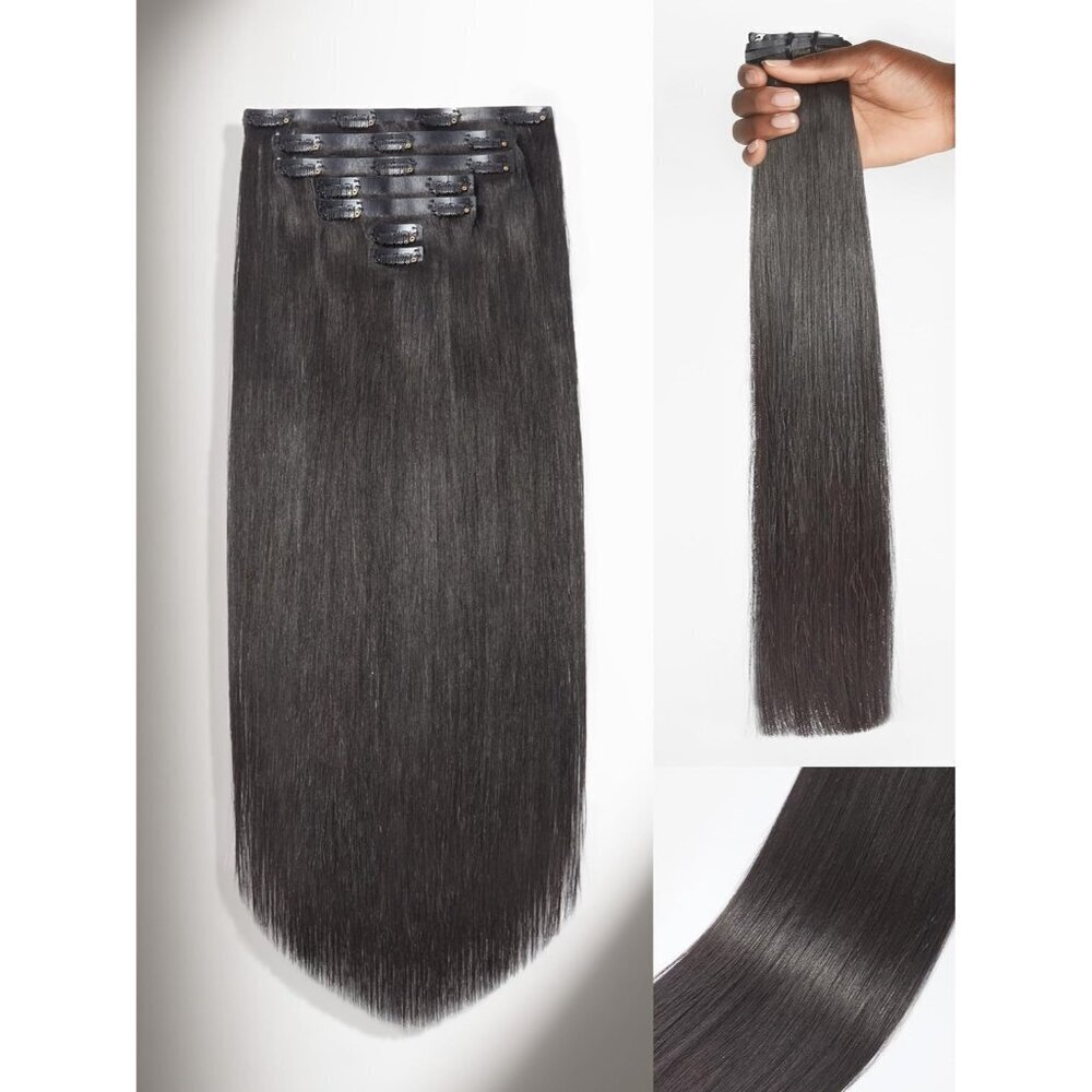 Clip in Hair Extensions Human Hair 14 Inch Natural Black Seamless Straight